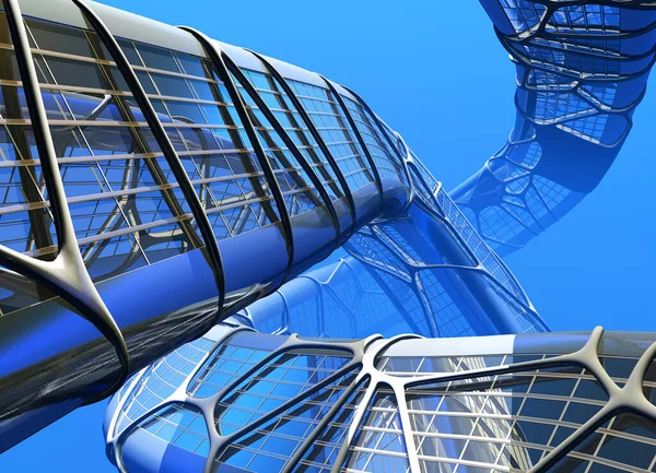 Das Grafische Bild Der Gebäudekonstruktion Auf Blauem Hintergrund Render — Stockfoto