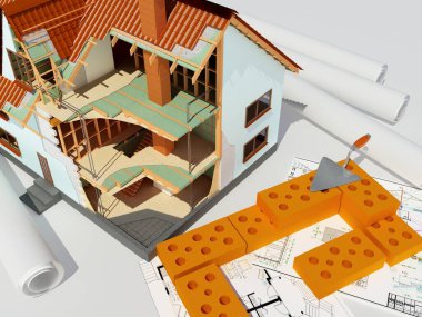 Beyaz arka plandaki model ev 3D görüntüleme