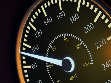 Siyah arkaplandaki arabanın hız göstergesi... 3D görüntüleyici