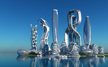 Sudaki şehir, 3D görüntüleme.