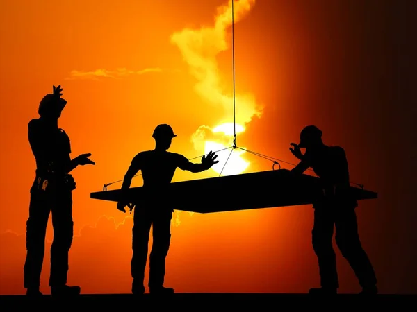 Silhouet Van Een Arbeider Achtergrond Lucht Renderen — Stockfoto