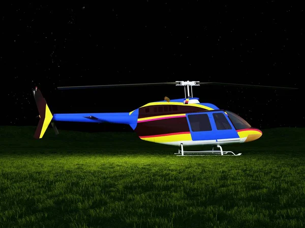 Sports Helicopter Grass Render — Stock Photo, Image