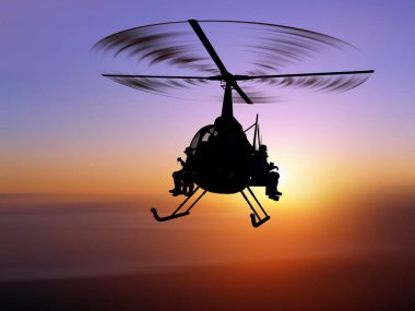 Gökyüzüne karşı askeri helikopter... 3D görüntüleme