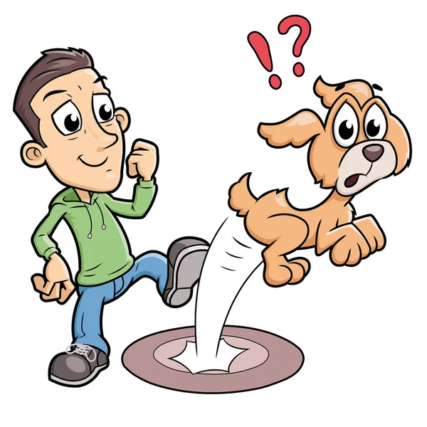 Mean boy kicking a dog — Stock Vector