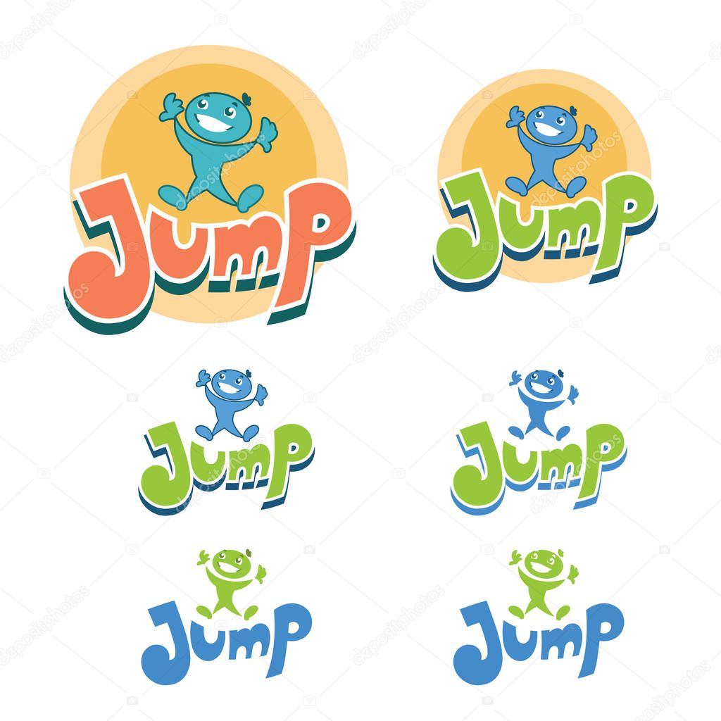 Illustration of a colorful trampoline park logo design in cartoon style