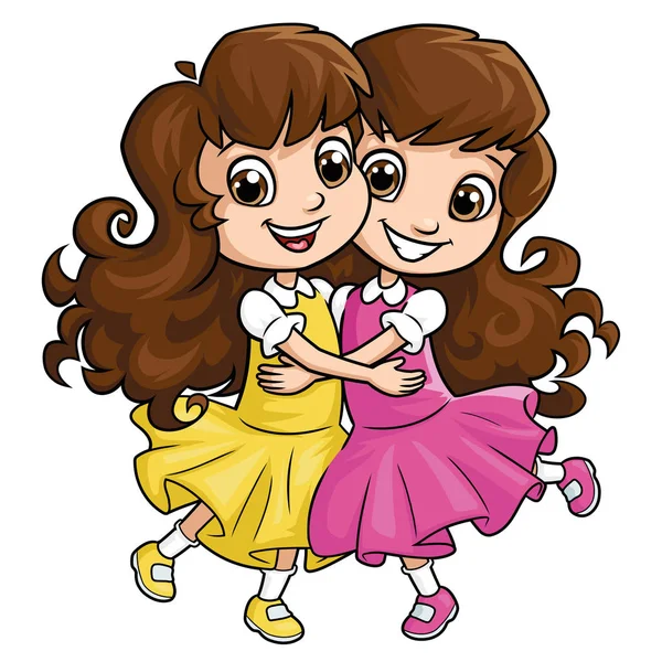 Feliz chica hermanas abrazando 2 — Archivo Imágenes Vectoriales
