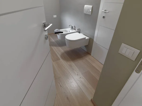 Interieur Shots Van Een Moderne Badkamer Voorgrond Toilette Kom Bidet — Stockfoto