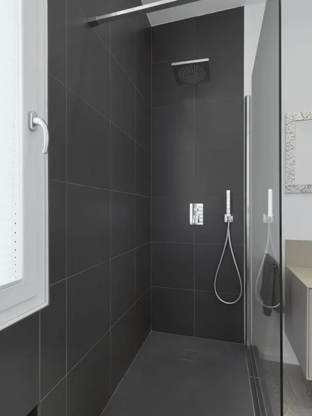 Interiores toma una cabina de mampostería moderna ducha —  Fotos de Stock
