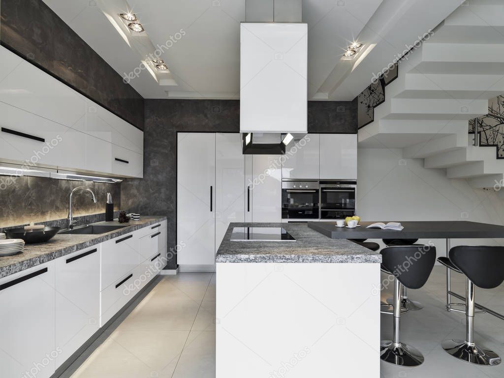 interiors shots of a modern kitchen with kitchen isaland