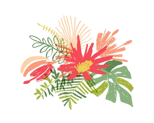 Тропическая композиция листьев цветка ручной работы — стоковый вектор
