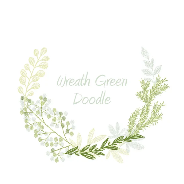 Green doodle hand drawn leaves and grass wreath — Stock Photo, Image