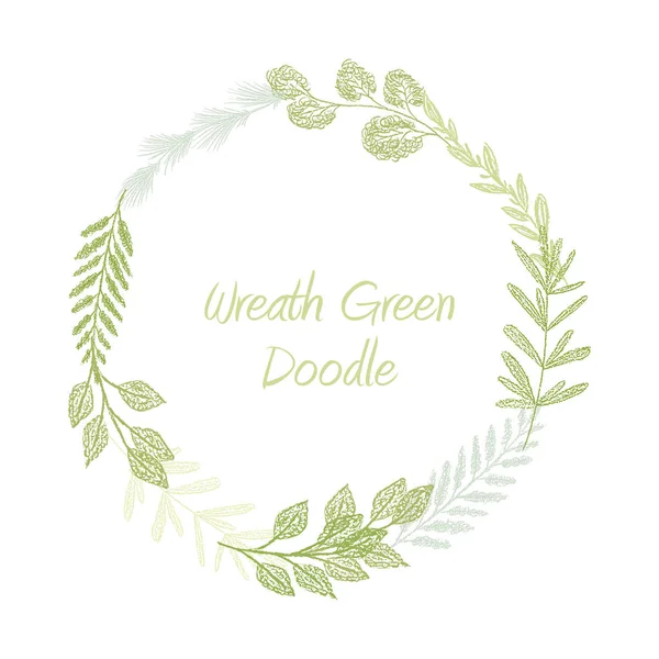 Foglie disegnate a mano verde e corona d'erba — Foto Stock