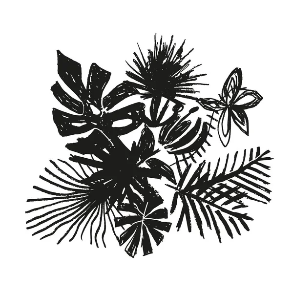 Tropikal çiçek kompozisyon, elle çizilmiş bitki — Stok Vektör