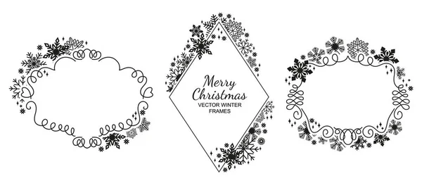 Colección de marcos de copo de nieve blanco y negro, Navidad — Archivo Imágenes Vectoriales