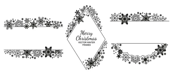 Black snowflake frame set, Christmas collection — Stock Vector