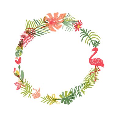 Tropical flower and flamingo bird wreath clipart