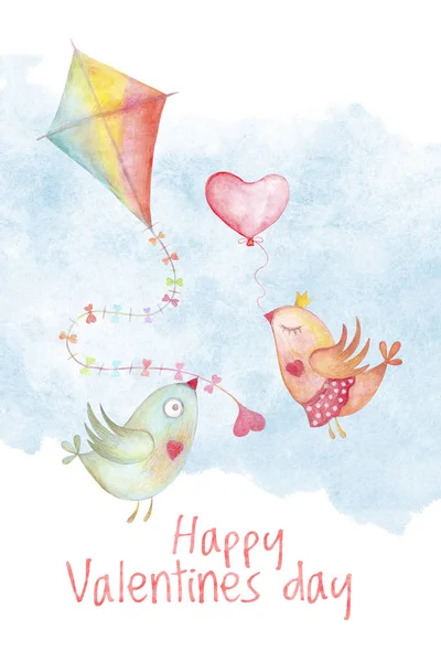 Cartão de Dia dos Namorados com papagaios e beijos — Fotografia de Stock