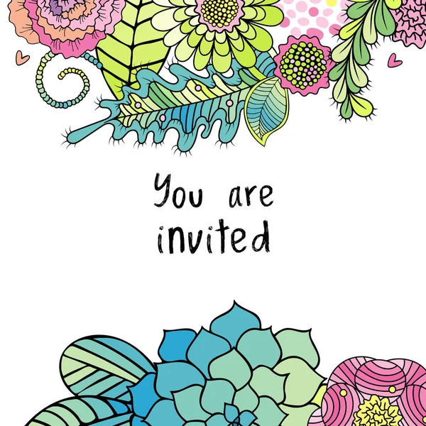 Biglietto d'invito floreale, fiori e foglie — Foto Stock