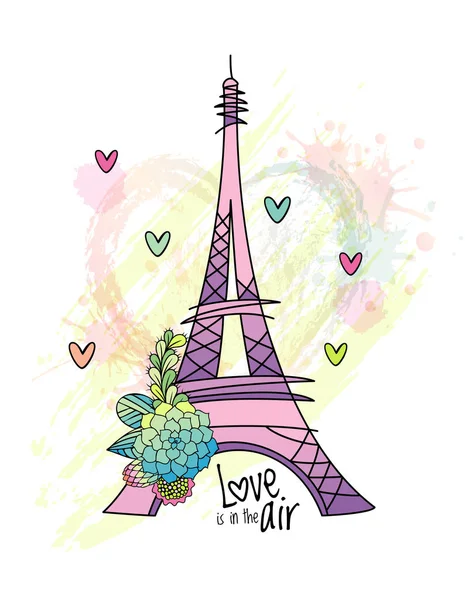 Σχεδιασμός κάρτας floral αγάπη με τον πύργο του Άιφελ — Φωτογραφία Αρχείου