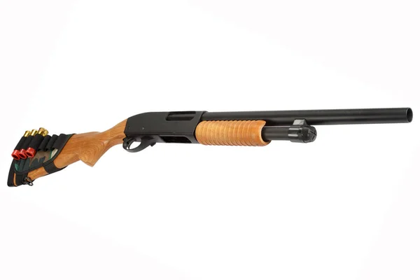 Pompe Action Fusil Chasse Avec Crosse Porte Munitions Isolé Sur — Photo