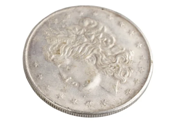 Old Vintage Silver Dollar Isolated Background — Stock Photo, Image
