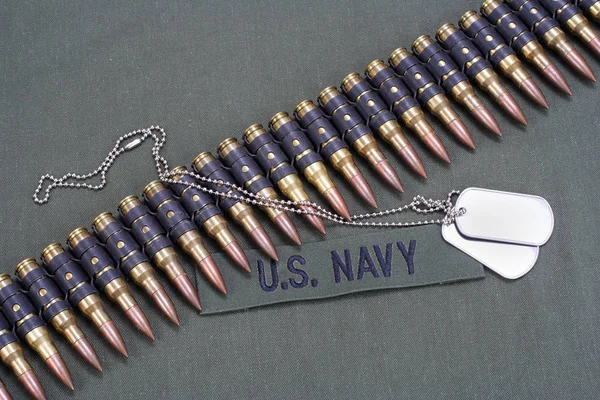 Ammunition Belt Dog Tags Navy Uniform Background — Stock Photo, Image