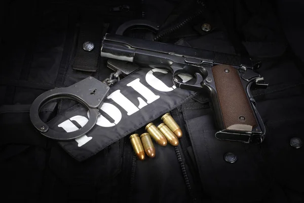 Оборудование Полиции Черном Фоне — стоковое фото