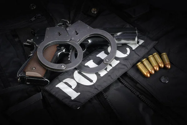 Equipo Policial Sobre Fondo Negro —  Fotos de Stock