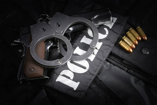 Polisutrustning Svart Bakgrund — Stockfoto