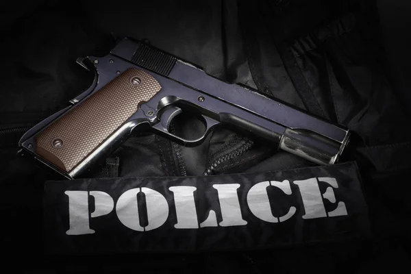 Vybavení Policie Černém Pozadí — Stock fotografie