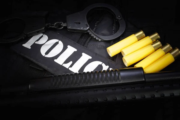 Поліцейське Обладнання Чорному Тлі — стокове фото