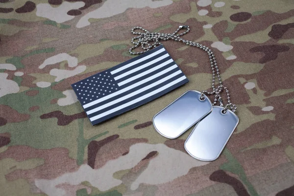 Flag Patch Dog Tag Multicam Camouflage Uniform Background — Stock Photo, Image