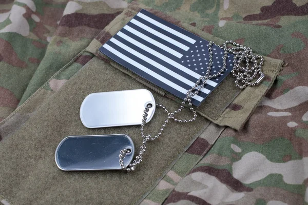 Flag Patch Dog Tag Multicam Camouflage Uniform Background — Stock Photo, Image