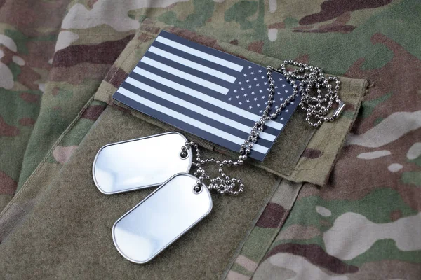 Flag Patch Dog Tag Multicam Camouflage Uniform Background — Stock Photo, Image