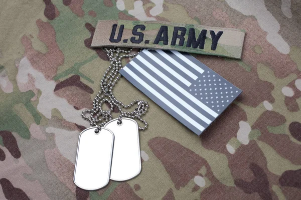 Flag Patch Dog Tag Multicam Camouflage Uniform Background — Stock Photo, Image
