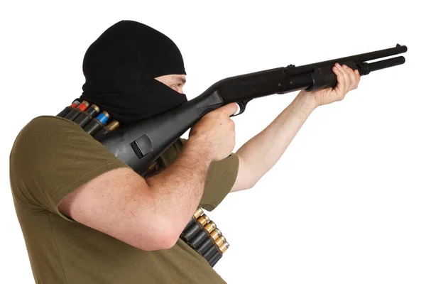 分離の散弾銃で黒マスク強盗 — ストック写真