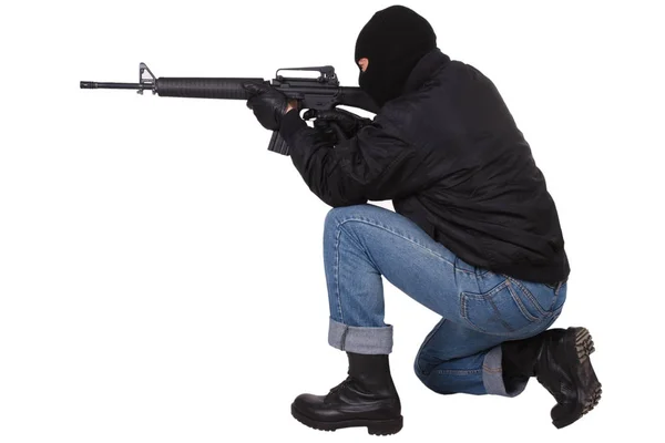 Gangster Mit M16 Gewehr Isoliert Auf Weißem Hintergrund — Stockfoto