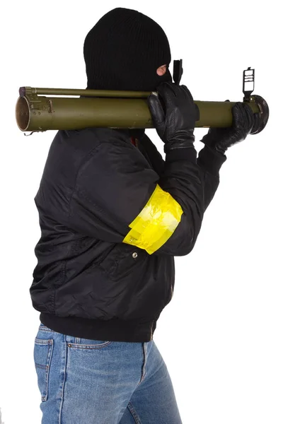 Gangster Met Bazooka Granaatwerper Geïsoleerd Witte Achtergrond — Stockfoto