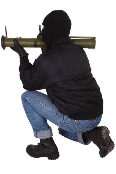 Gangster Met Bazooka Granaatwerper Geïsoleerd Witte Achtergrond — Stockfoto