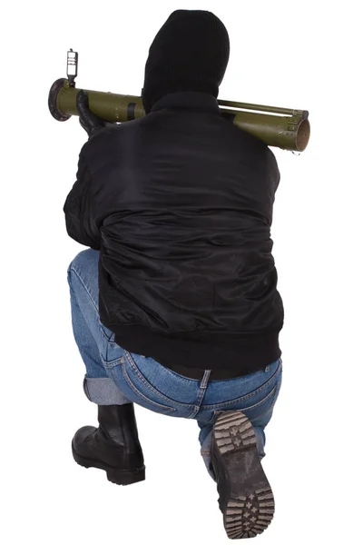 Gangster Met Bazooka Granaatwerper Geïsoleerd Witte Achtergrond — Stockfoto