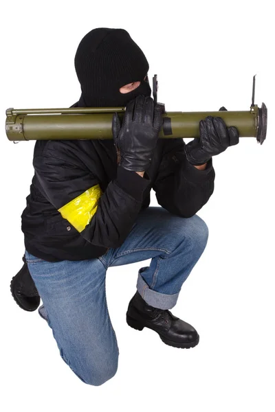 Gangster Met Bazooka Granaatwerper Geïsoleerd Witte Achtergrond — Stockfoto