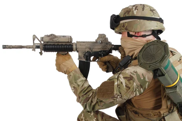 Soldier Assault Rifle White Background — Stock Photo, Image