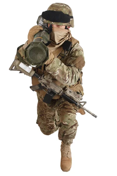 Oss Armén Soldat Med Rekylfria Raketgevär Isolerad Vit Bakgrund — Stockfoto