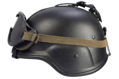 us army kevlar helmet with protective goggles isolated clipart