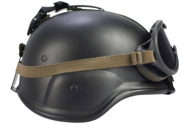 us army kevlar helmet with protective goggles isolated clipart