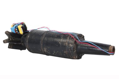 IED (improvised explosive device) with 125mm USSR Tank HEAT Projectile isolated on white background clipart