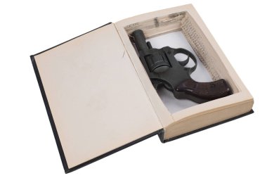 revolver gun hidden in a book isolated on white background clipart