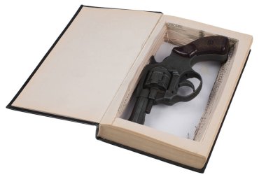 revolver gun hidden in a book isolated on white background clipart
