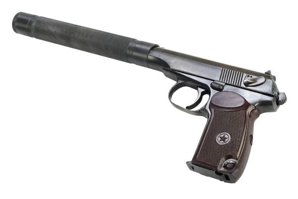 Pistola Con Silenciador Sobre Fondo Blanco — Foto de Stock