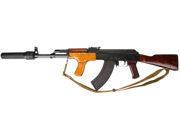 Kalashnikov Version Roumaine Avec Silencieux Isolé Sur Fond Blanc — Photo